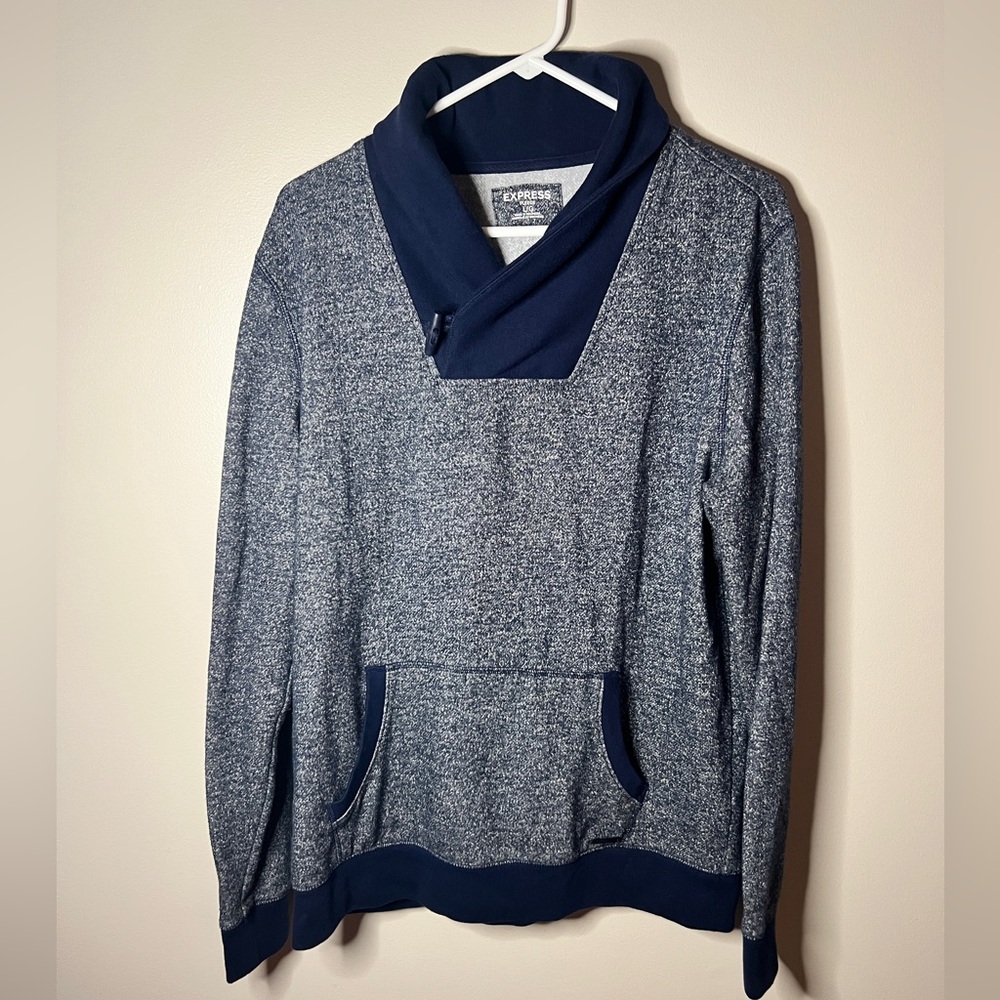 Express Blue Mens Fleece Shawl Collar Sweater Size L